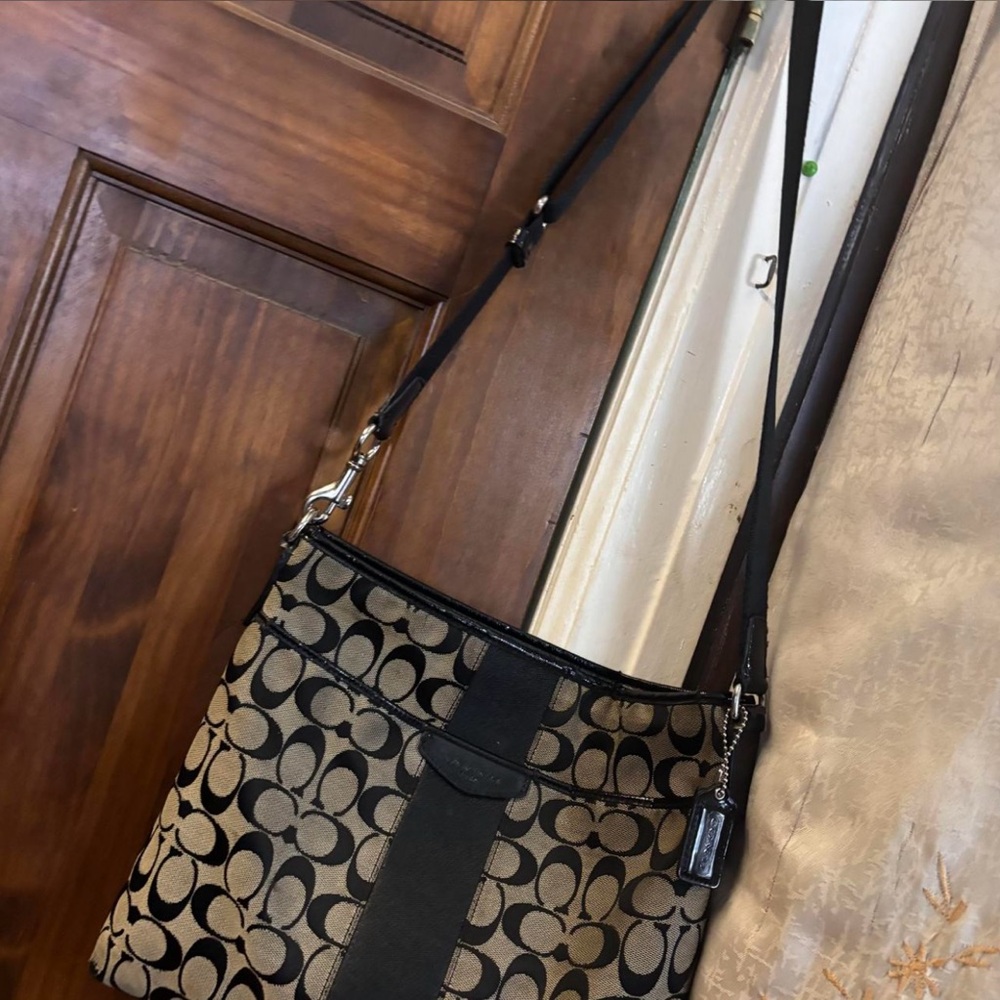 Coach Brown and Black Signature Crossbody Bag